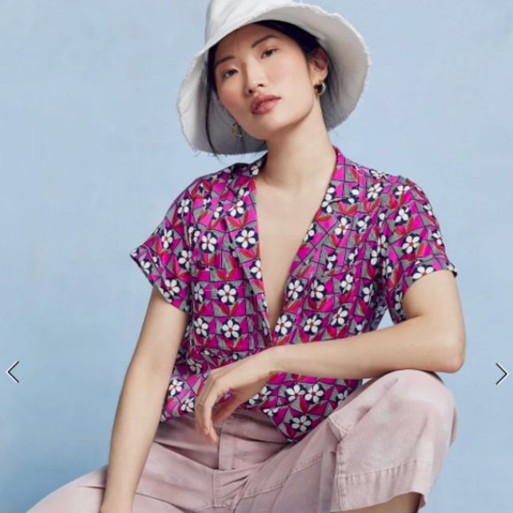 Anthropologie Maeve Bon Voyage Floral Buttondown